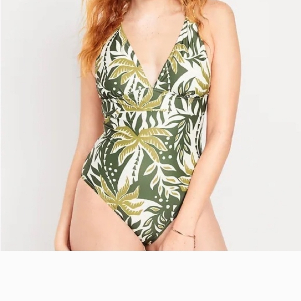 Old Navy Olive & Cream Printed Swim Top